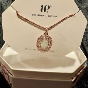 Opal Halo Pendant Necklace in Rose Gold by BP